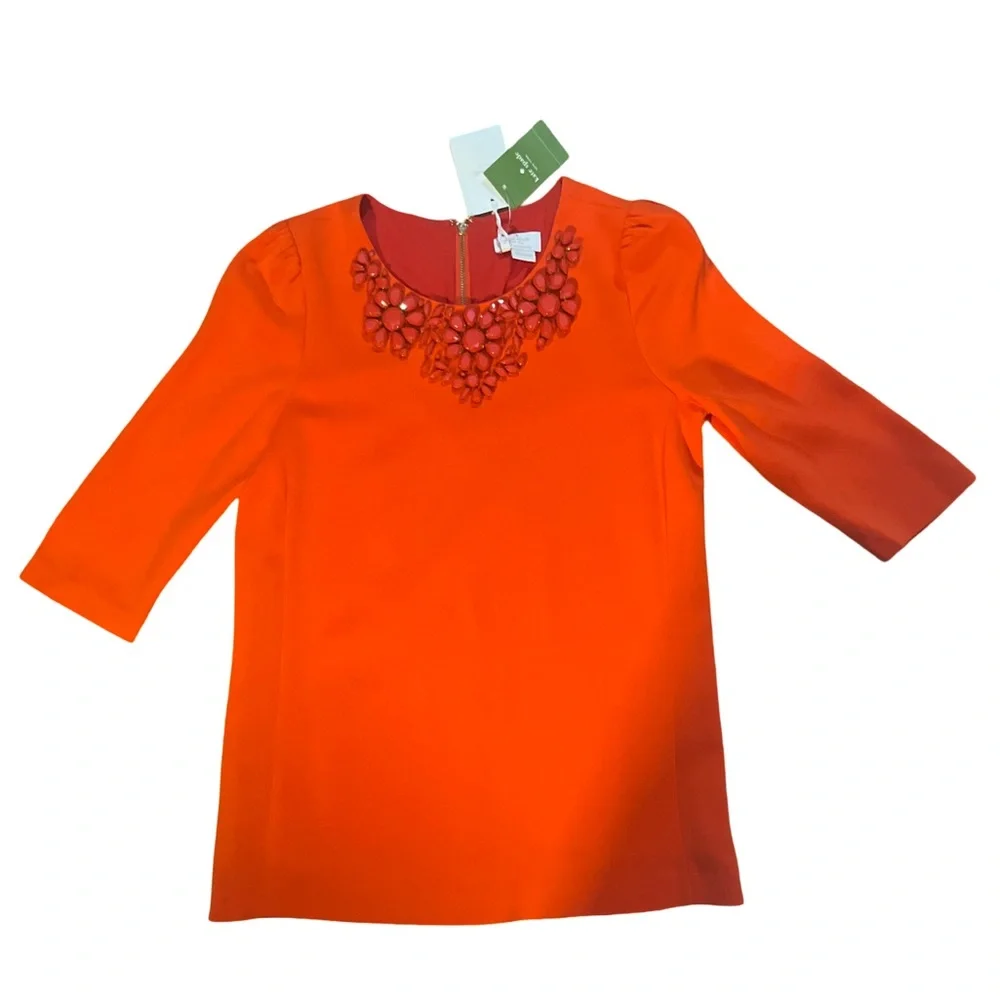 Kate Spade NWT Orange Gemstone Neckline Vanessa Top in carnelian SIZE 4 - Picture 3 of 12